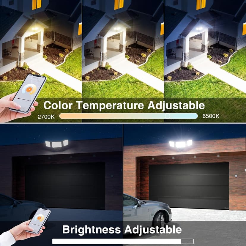 Onforu 100W Smart LED Security Flood Lights Outdoor, 9000LM Brightness Adjustable, WiFi Alexa Flood Light APP Control Tunable 2700K-6500K, Exterior Floodlight with 3 Adjustable Heads for Yard Garage