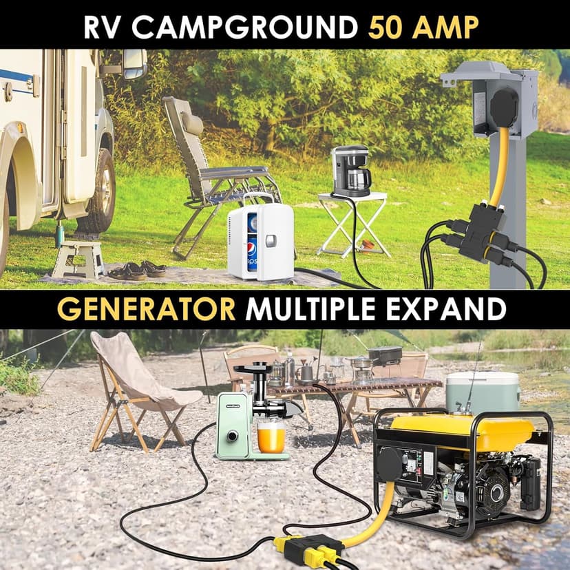 [240V to 120V] 50 Amp to 20 Amp 110 Adapter With Circuit Breaker RV Generator Cord Distribution NEMA 14-50 to 4X 5-15R/5-20R T-Blade Multiple Use ETL Listed 1.5 FT Household Outlet