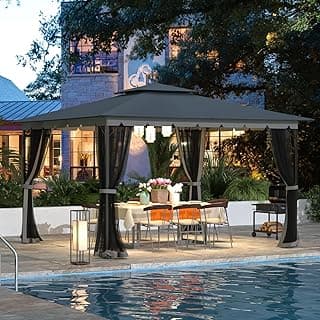 [Upgraded] 10x12 Gazebo with Mosquito Netting,Sturdy Metal Outdoor Patio Gazebo[Heavy Duty Frame],Canopy Tent with Dual Air Roof,Patio Canopy Tent,Waterproof/Wind Resistant for Deck Poolside Garden