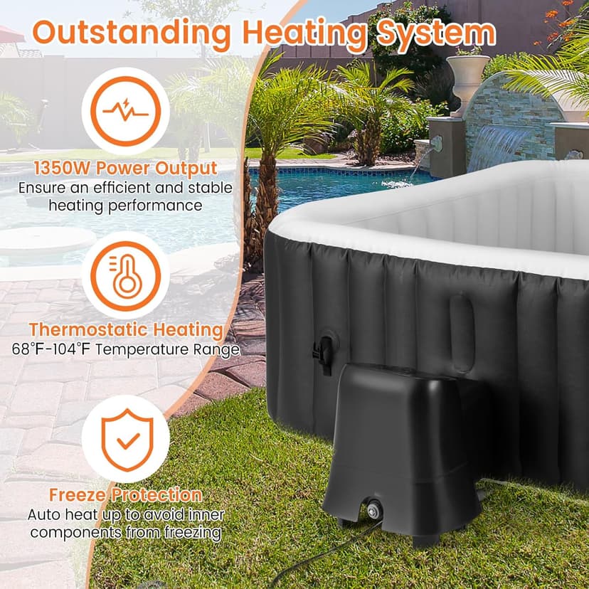 GYMAX Hot Tub Heater Pump, 1350W Electric Control Machine with Thermostatic Heating, Soothing Bubble Massage, Filtration System, LED Touch Panel & Freeze Protection, Inflatable SPA Pool Pump
