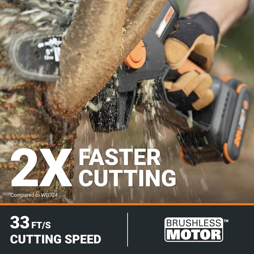 Worx Nitro 20V 5" Cordless Brushless Chainsaw 2.0 Ah Battery and Charger Included WG325