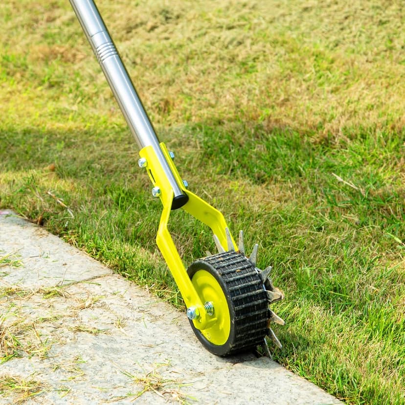 58-Inch Manual Lawn Edger, Wheel Rotary Edger with Adjustable 4-Section Stainless Steel Handle & Cushion Grip, Rust-Resistant for Sidewalk, Driveway, Garden, Landscaping