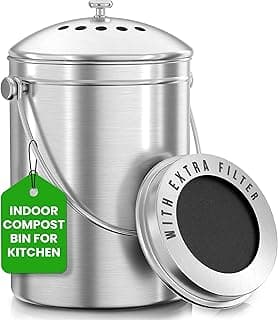 Utopia Kitchen Compost Bin for Kitchen Countertop, 1.3 Gallon Compost Bucket for Kitchen with Lid, Includes 1 Spare Charcoal Filter, Home Essentials - (Silver)