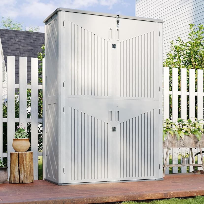 Aoxun Outdoor Storage Shed, 64 Cu.Ft Vertical Storage Sheds Outdoor with Floor, Outdoor Waterproof Storage Cabinet for Garage Storage, Pool Storage, Bike Shed, Garden Shed (White)