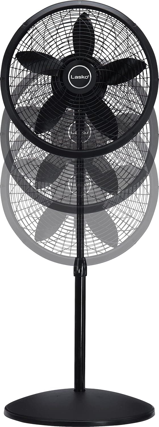 Lasko Oscillating Pedestal Fan, Adjustable Height, 3 Speeds, for Bedroom, Living Room, Home Office and College Dorm Room, 18", Black, 1827