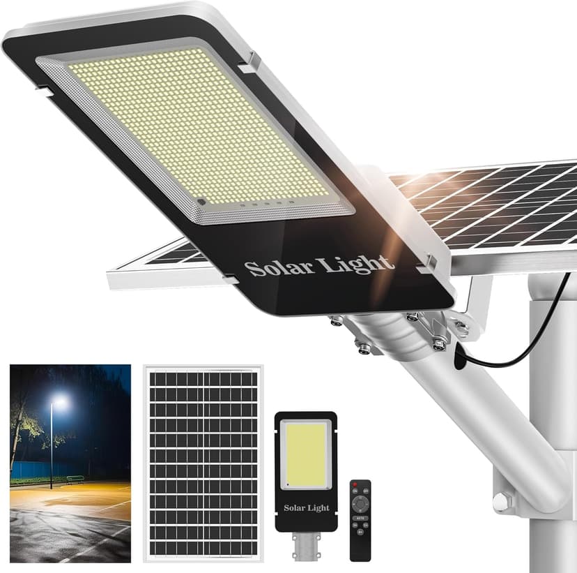 6000W Solar Street Lights Outdoor - 6500K Solar Lights Outdoor Waterproof Dusk to Dawn, High Brightness Street Lights Solar Powered with Remote Control for Yard, Parking lot and Garage