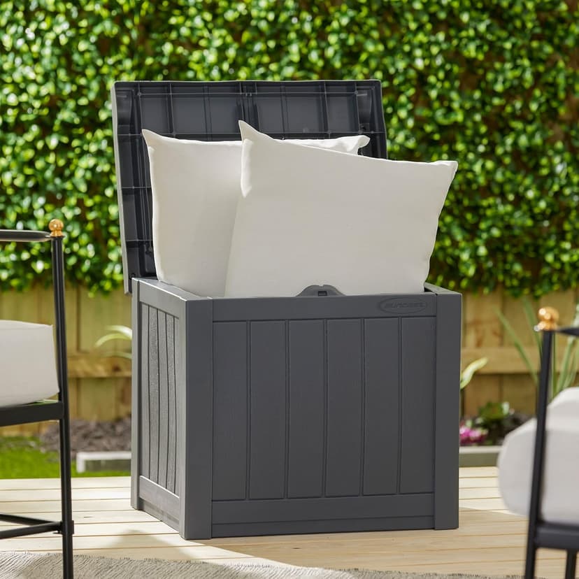 Suncast Small Deck Box Storage w/Bench Seat for Indoor & Outdoor Use, 22 Gal., Cyberspace
