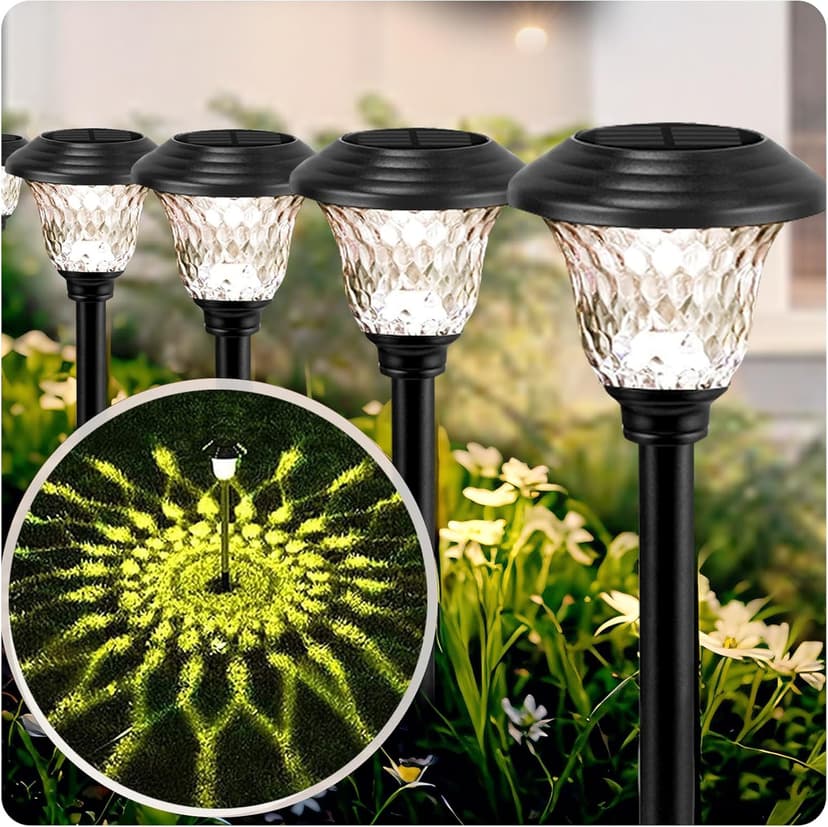 Beau Jardin 8 Pack Solar Pathway Lights Outdoor Solar Powered Lights Waterproof Glass High Lumen for Garden Landscape Path Yard Walkway Patio Driveway Outside Colored Color Changing White Black