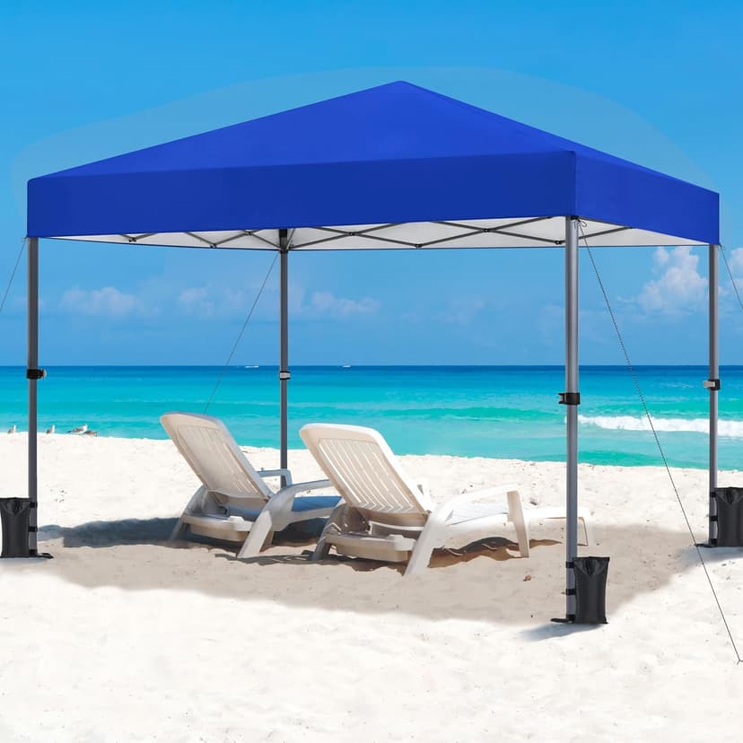 Yaheetech 10x10 1-Person Setup Pop Up Canopy Tent, Instant Portable Commercial Canopy Tent, Outdoor Gazebo with 1-Button Push, Wheeled Bag & 4 Sandbags for Home, Party & Outdoor Activities, Blue