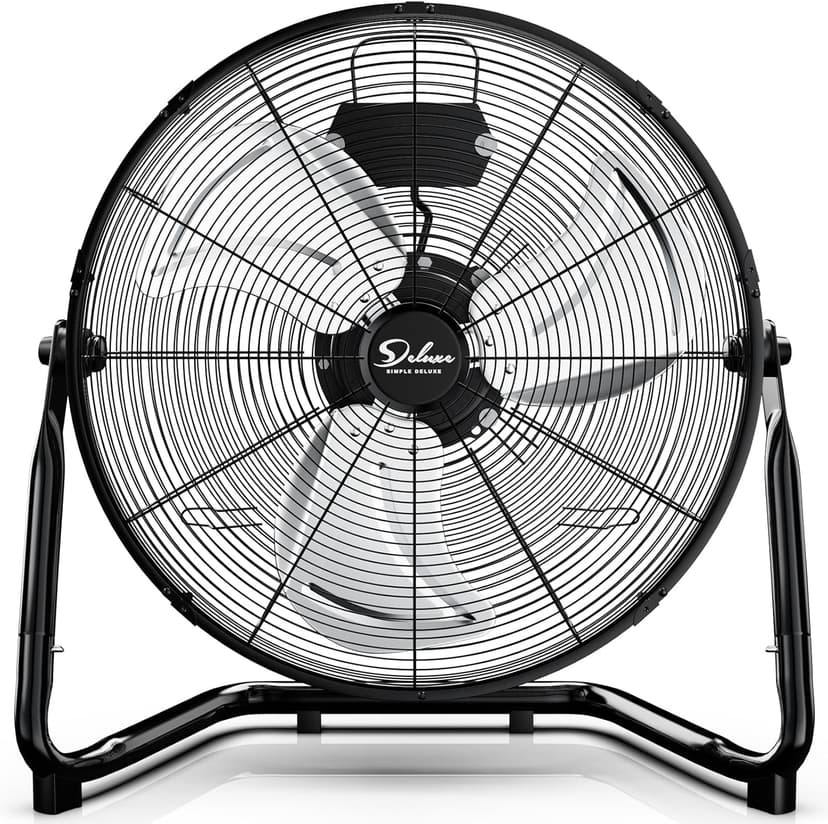 Simple Deluxe 20 Inch 3-Speed High Velocity Heavy Duty Metal Industrial Floor Fan for Warehouse, Workshop, Factory and Basement, Black, 1 Pack