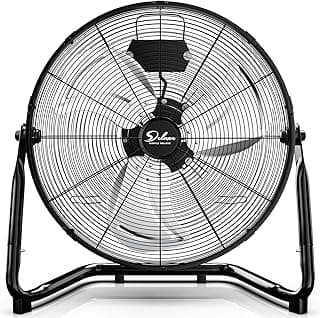 Simple Deluxe 20 Inch 3-Speed High Velocity Heavy Duty Metal Industrial Floor Fan for Warehouse, Workshop, Factory and Basement, Black, 1 Pack