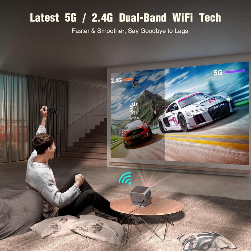 [Netflix Officially & AI Auto Focus] VOPLLS 4K Projector with WiFi and Bluetooth, 3D DoIby Audio & Auto Keystone Video Projector, 1000 ANSI Outdoor Movie Projector, 50% Zoom, MAX 300''Display(Grey)