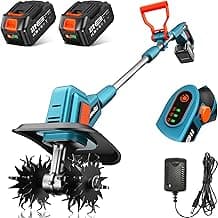 Seesii Electric Tiller for Gardening 300 RPM Rototiller Cordless Cultivator Total 8000mAh Battery Powered Garden Tiller 4 Pcs Blades for Smooth Tilling&Cleaning, Handheld Tiller for Raised Garden Beds