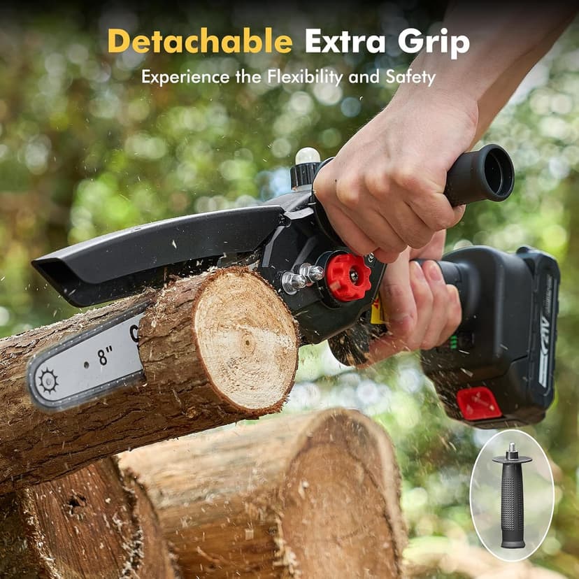 Seesii Mini Chainsaw 8 inch DL07, Electric Chainsaw Cordless, Upgraded Brushless Chain saw with Auto Oiler, 2pcs 2000mAh Batteries, Battery Powered Saws Handheld Chain Saw for Tree Branch Wood Cutting