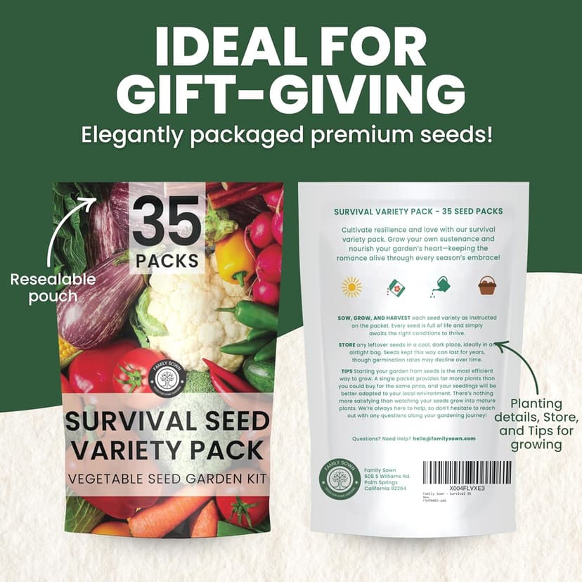 35 Vegetable Seeds | Survival Variety Pack | 2025 Season | Individually Packed Vegetables, Herbs and Fruits | Emergency Seed Vault for Doomsday Prepping | by Family Sown