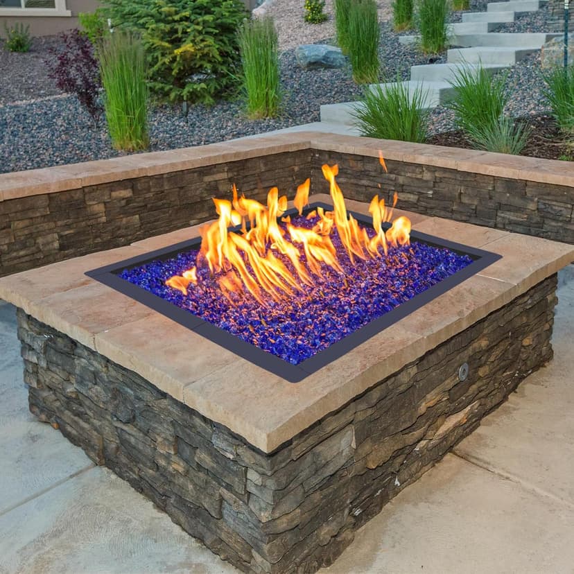 OUSHENG 32 Inch Square Fire Pit Ring Insert for Outside Wood Burning, 36 Inch Outer Large Solid Steel Firepit Liner for Above or In-Ground Outdoor DIY Camping Garden Patio Backyard