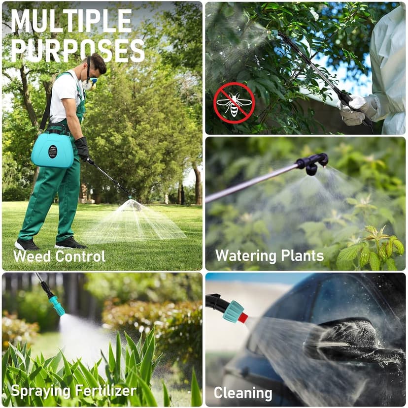 Battery Powered Garden Sprayer 2 Gallon, Electric Backpack Sprayer, Weed Yard Lawn Sprayer with 5 Mist Nozzles & Retractable Wand & Adjustable Strap for Lawn, Garden, Yard