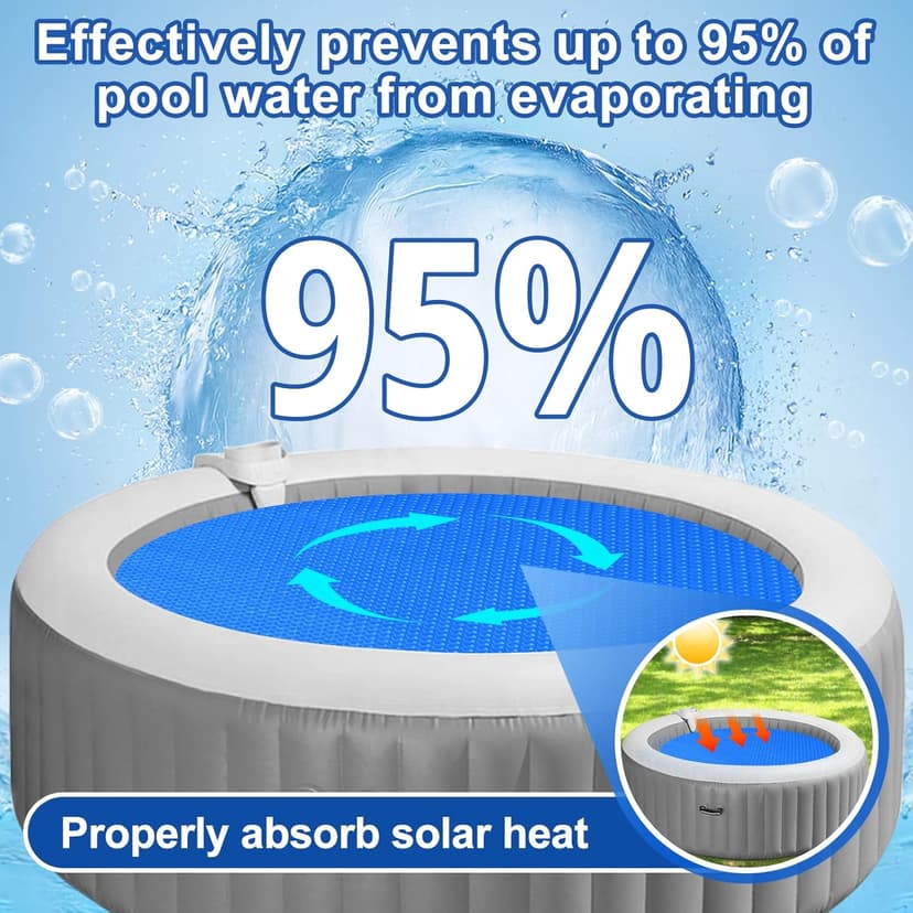 Solar Hot Tub Spa Bubble Cover Blanket for 6 7 Ft Round Inflatable Hot Tub Spa Pool Thermal Insulation Floating Bubble Wrap Covers Blankets(6 Ft)