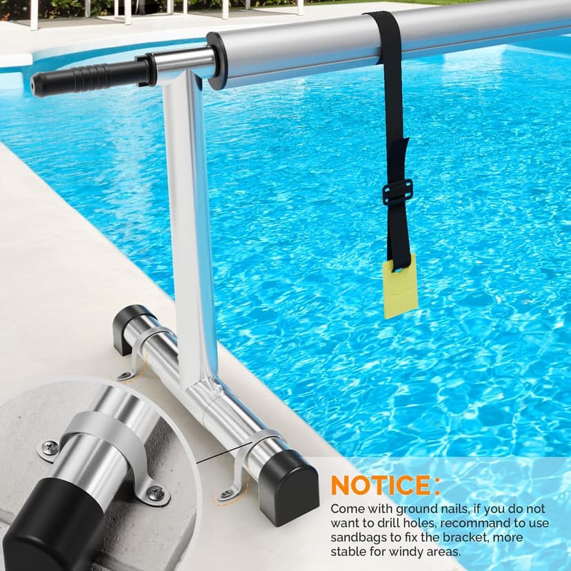 VINGLI Pool Cover Reel Set Pool Solar Cover Reel for Inground Swimming Pool, Aluminum Solar Swimming Inground Cover Blanket Reel (Upgrade) (14 Feet)