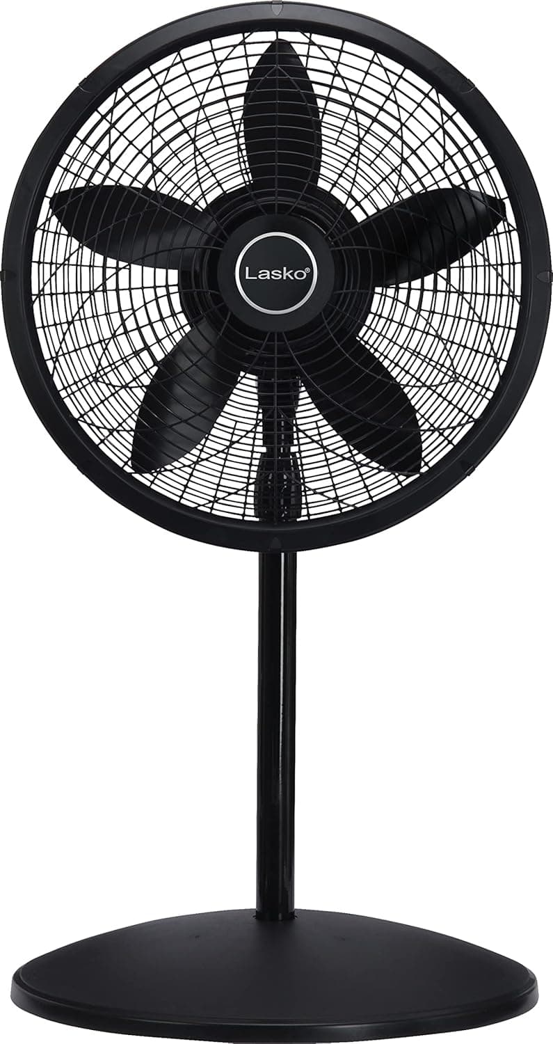 Lasko Oscillating Pedestal Fan, Adjustable Height, 3 Speeds, for Bedroom, Living Room, Home Office and College Dorm Room, 18", Black, 1827