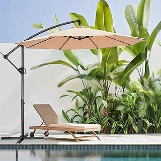 10ft Offset Patio Umbrella - Offset Hanging Cantilever Patio Outdoor Market Umbrella UPF50+ UV Protection with Easy Tilt Adjustment and Crank for Pool Deck and Garden (Beige)