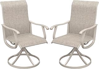 VICLLAX Patio Chairs Set for 2, Outdoor Swivel Patio Dining Chairs with Textilene Fabric and Armrest for Garden, Patio, Porch, Sandshell