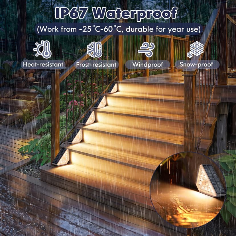 Motion Sensor Solar Stair Lights Outdoor, 8-Pack Super Bright LED Solar Powered Step Lights for Outside, 550LM IP67 Waterproof Outdoor Sensor Lights for Stair Porch Yard Deck, Warm White