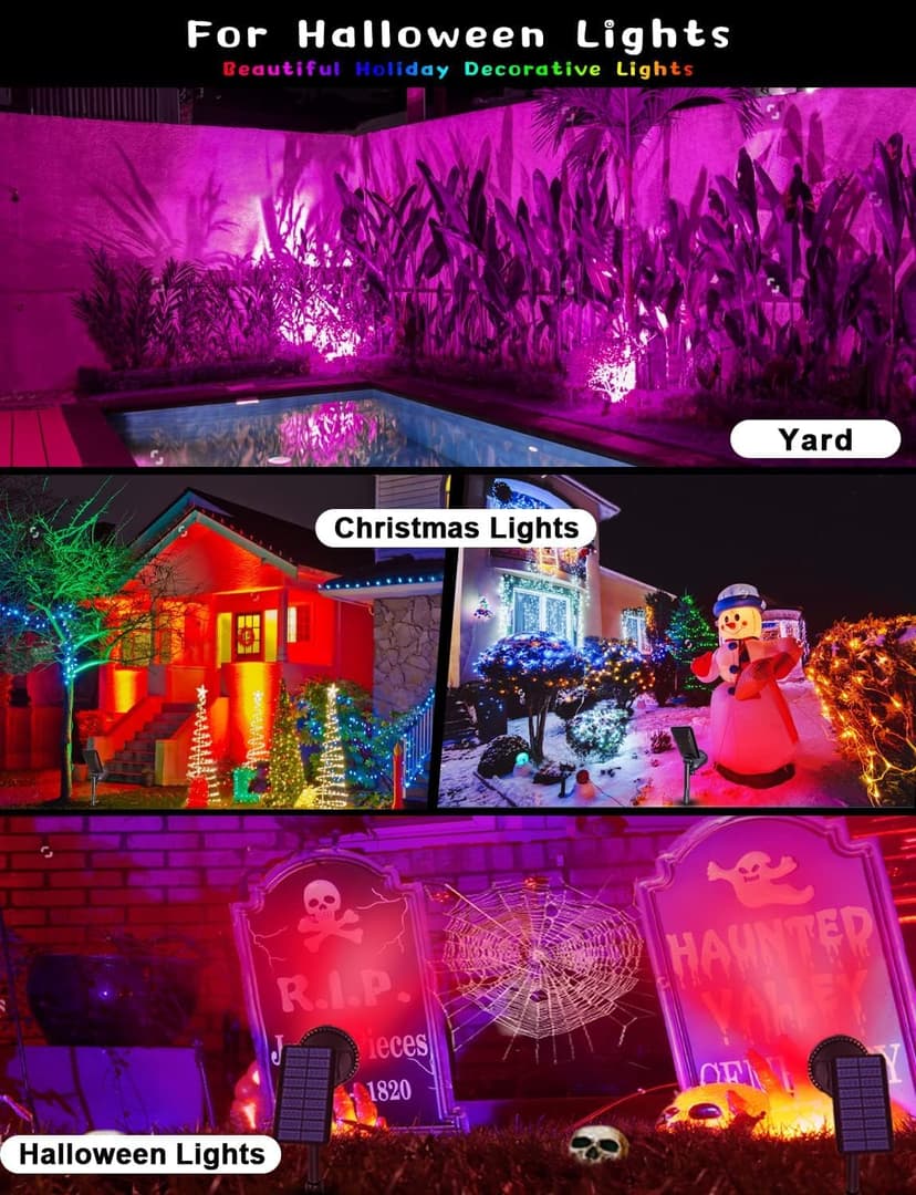 Solar Outdoor Lights, 9 Modes Color Changing 18 LED Solar Spot Lights Outdoor Waterproof Spotlight Landscape Light Solar Powered for Garden Yard Tree Flag Patio Christmas Halloween(2 Pack)