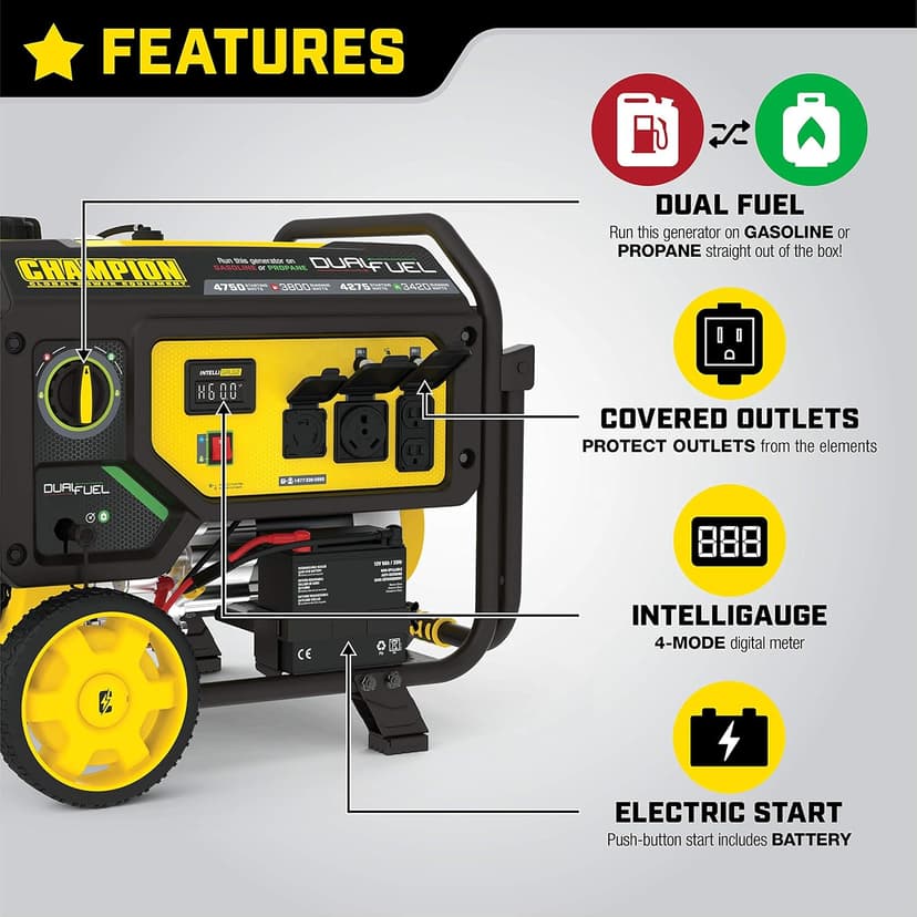 Champion Power Equipment 4750-Watt Dual Fuel Portable Generator with Electric Start, Wheel Kit