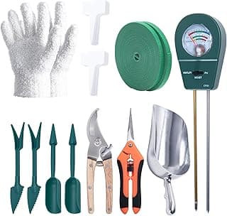 Indoor Houseplant Care Kit – Complete Indoor Plant Maintenance Set with Pruning Shears, Soil Scoop, Dibber Tool, Leaf Cleaning Glove, Soil Moisture Meter, Plant Labels, and Tie Tape for Potted Plants