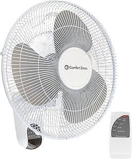 Comfort Zone 16" Quiet 3-Speed Wall Mount Fan with Remote Control, Timer and Adjustable Tilt, Ideal for Home, Bedroom, Gym & Office, CZ16WR