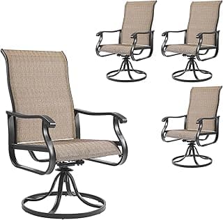 Amopatio Patio Swivel Chairs Set of 4, Outdoor Swivel Rocker Dining Chairs with All Weather Textilene High Back & Metal Frame, for Backyard Deck Lawn, Brown