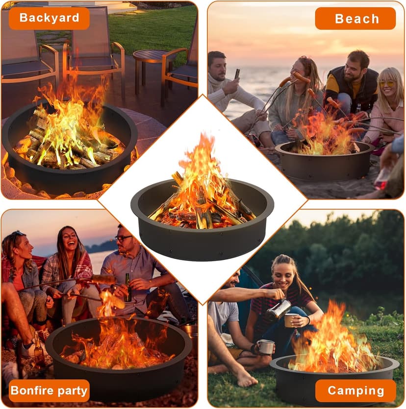 OUSHENG Fire Pit Ring Outdoor, 46 Inch Outer 43 Inch Inner Round Wood Burning Firepit Accessories, DIY Metal Steel Liner Insert for Bonfire Outside Camping Above or In Ground
