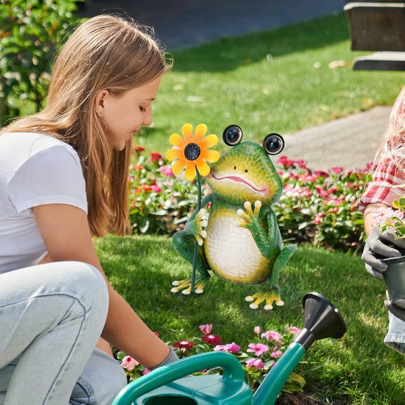 chisheen Garden Frog Statue Outdoor Decor Metal Frog Yard Art Sculpture