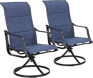 LOKATSE HOME Outdoor Patio Swivel Dining Chair Sling Set with Textilene Fabric All Weather Frame (Set of 2), Blue-1
