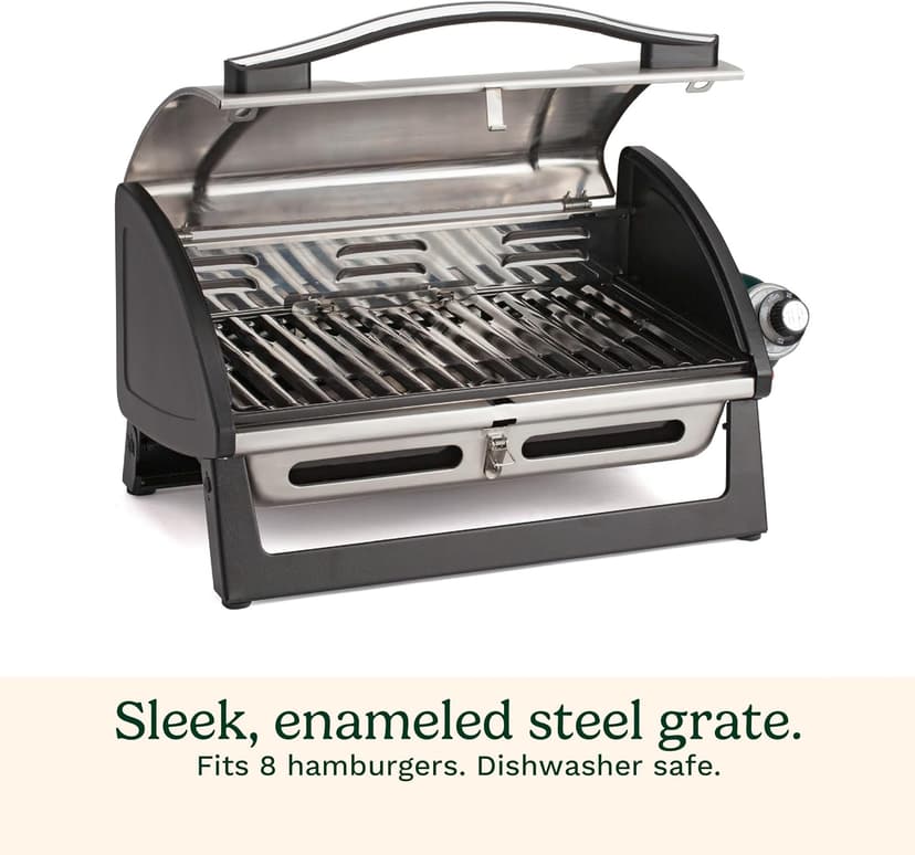Cuisinart Grillster Portable Gas Grill, Stainless Steel Compact BBQ Grill with Locking Lid for Easy Transport, 8000 BTU Propane Grill with Dishwasher Safe Cooking Grate, Small Grill for Camping & BBQ
