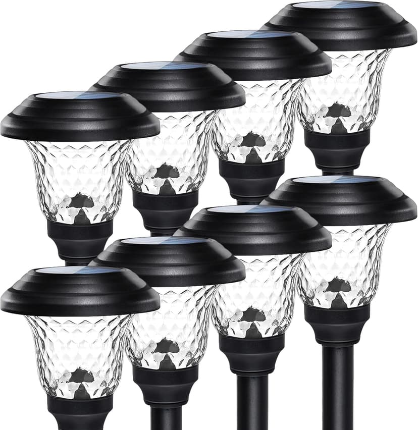 GIGALUMI 8 Pack Solar Pathway Lights, Solar Garden Lights Outdoor Warm White, Waterproof Led Path Lights for Yard, Patio, Landscape, Walkway (Black)