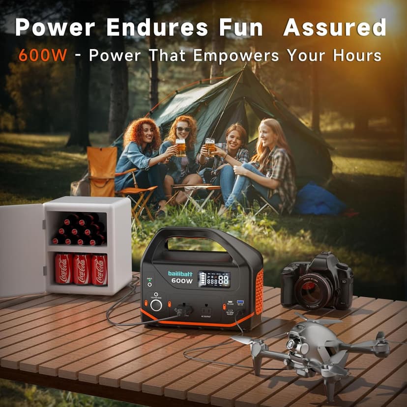 Portable Power Station 600W,293Wh Portable Generator for Home Use, Quiet Generator for Camping Travel Emergency CPAP Survival Backup Outdoor Apartment,100W PD & 110V Pure Sine Wave AC Outlet