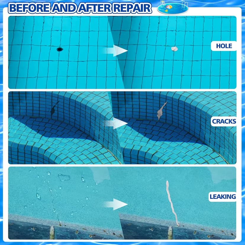 Pool Putty - 10oz 2 Part Epoxy Pool Repair Kit Pool Leak Sealer for Fixing Leaks, Cracks - Underwater or Above Fast Repair Epoxy Putty for Tile, Fiberglass, Concrete, Cement and Other Surfaces