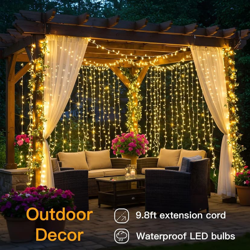 suddus Curtain Lights for Bedroom, 200 Led Hanging String Lights Outdoor, Fairy Curtain Light Indoor for Christmas, Dorm, Wall, Backdrop, Window, Wedding, Party, Brithday Decor, Warm White