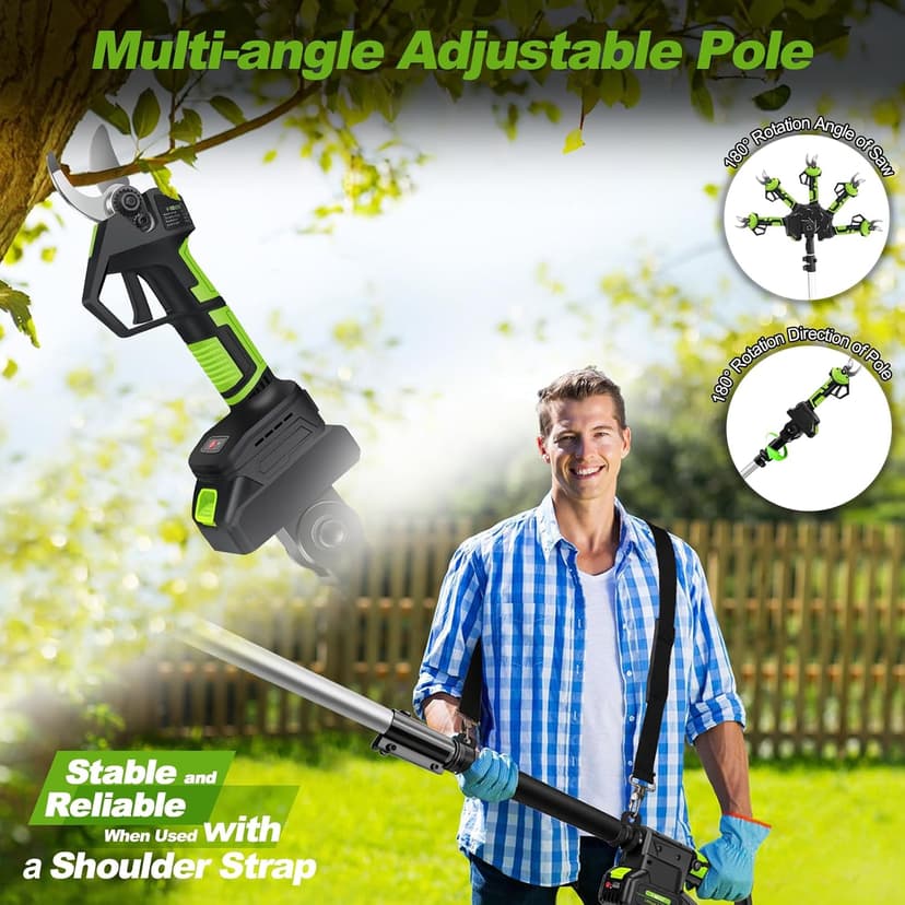 4-in-1 Pole Saw & Electric Pruning Shears, 8 Inch Pole Saws for Tree Trimming, Cordless Pruning Shears with 15ft Max Extension Pole, 2 * 4.0Ah Battery Powered Pole Saw Pole Pruner for Garden