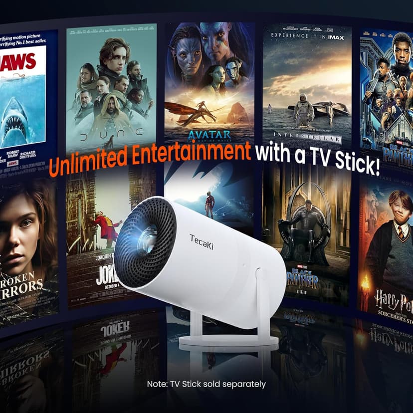 [Two-Way Bluetooth 5.2] Mini Portable Projector 4K 1080P Supported Projection, Tecaki Smart Projector with 180°Rotatable Stand Auto Keystone Correction Long Lens Life for Home Theater, Outdoor Movie