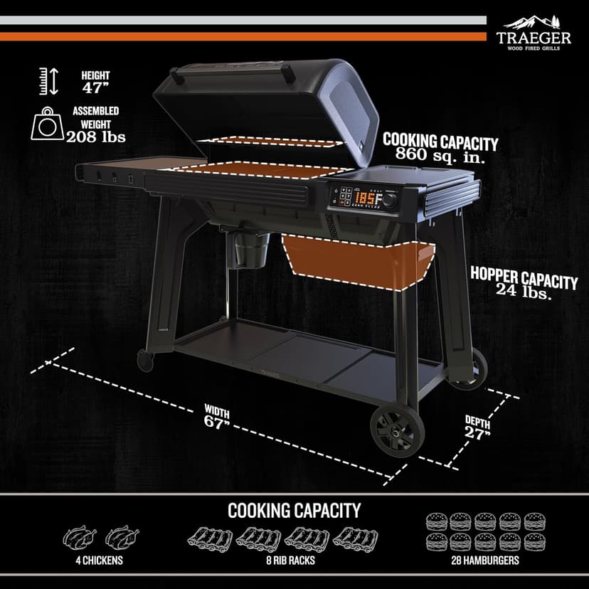Traeger Grills Woodridge Pro Electric Wood Pellet Grill and Smoker, 970 Sq. In., Outdoor Pellet Smoker Grill with Digital Sensor and Side Shelf, Wi-FIRE Technology, Super Smoke Mode, TFB97JLH