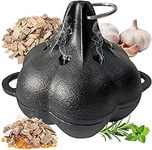 Cast Iron Smoker Roaster & Garlic Roster Baker, Smoker Box, Pre-Seasoned Cast Iron Garlic Roaster for Grill, Perfect for BBQ and Oven, for Smoky, Flavorful Vegetables, Meats or Wood Chips