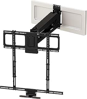 MantelMount MM540 - Above Fireplace Pull Down TV Mount for 40" to 80" Screen TVs to 90 lbs, with Patented auto-straightening, Adjustable Stops, Heat Sensor Handles & Paintable Covers