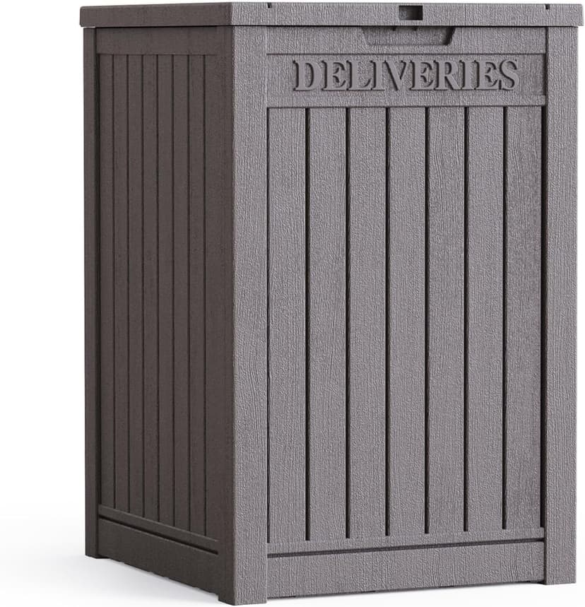 55 Gallon Lockable Resin Deck Box, Waterproof & UV-Resistant Outdoor Storage Box for Cushion Storage and Delivery Storage, Coffee