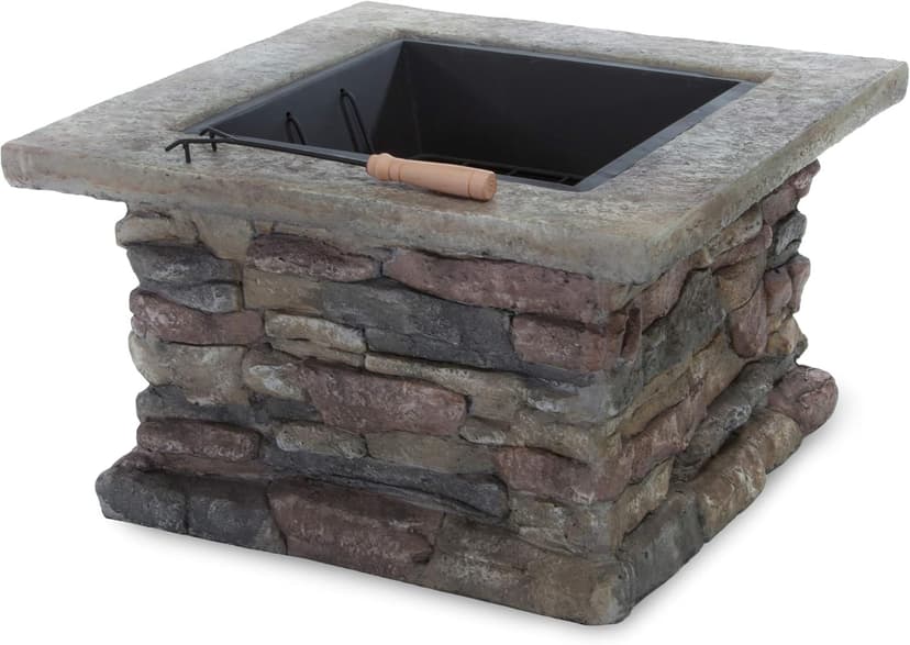Christopher Knight Home Corporal Natural Stone Square Fire Pit, Light Gray