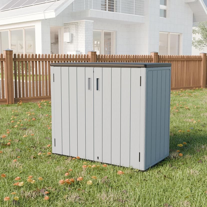 HOMSPARK Outdoor Storage Shed Weather Resistance, Patio Storage Cabinet Lockable Resin Tool Shed for Storage of Bike, Trash Cans, Garden Tools (Light Gray, 40 Cu.ft)
