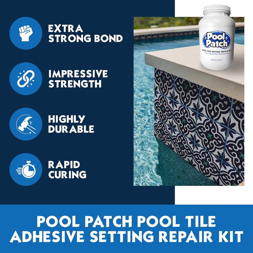 Pool Patch Pool Tile Thinset Adhesive Repair Kit 10 lb - Easy to Mix and Apply Thinset Formula - Perfect to Glue Pool Tile - Quick-Drying, Extra Strong Bond - (coverage: approx. 20 sq. ft)