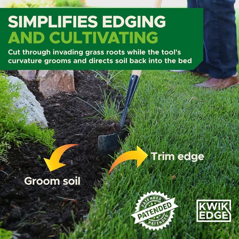 Edging Shovel for Landscaping - Garden Edging Tool for Landscaping, Hand Edger Lawn Tool for Precise Clean Borders, Long Handle Manual Edger for Lawn, Sidewalk, Flower Beds & Pathways - KWIK EDGE Tool